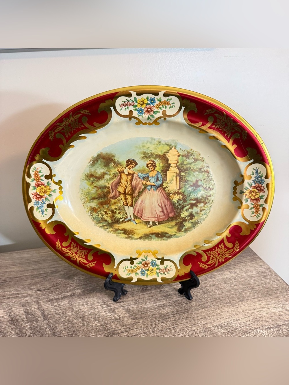 Vintage Daher Decorated Ware Oval Tin Metal Tray Decor 13x10” Couple England